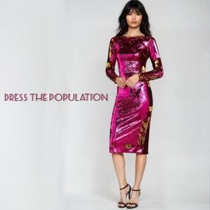 Dress the Population Pink Sequin Midi Dress